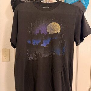 Black Graphic T-Shirt with Moonlit Desert Scene